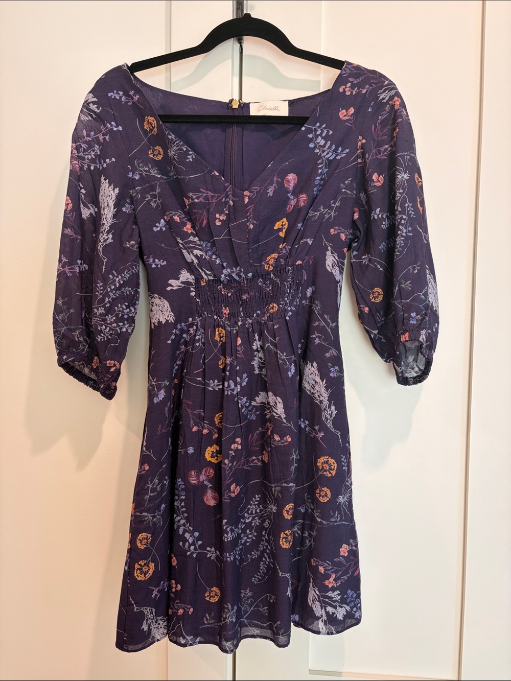 Cleobella Navy Floral Mini Dress with V-Neck